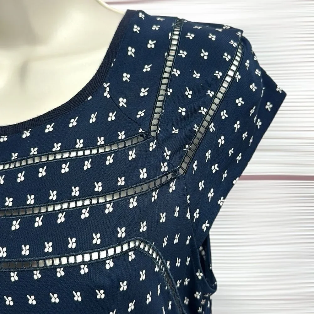 Tory Burch Midi Summer Dress Navy Blue Cap Sleeve Rayon Jersey size S